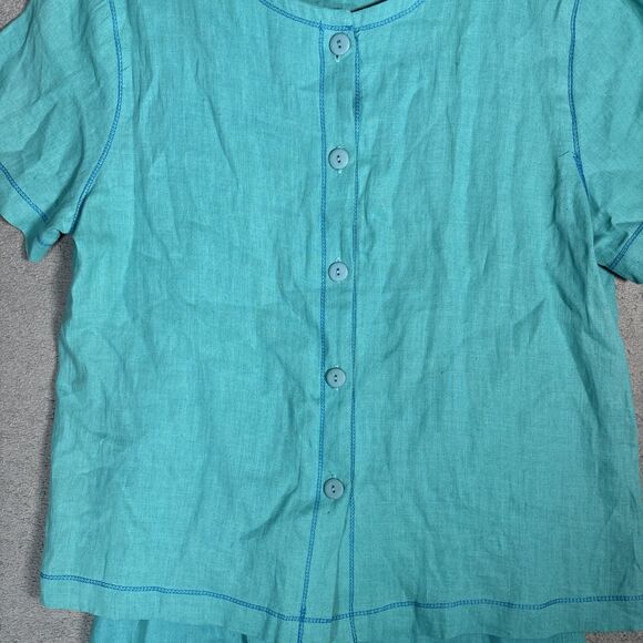 Earth Song Skirt Set Womens Size 12 Teal Linen Blend Gauze Boho Hippie Lagenlook - Picture 4 of 16
